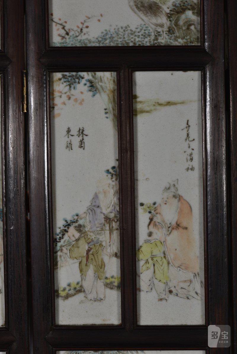 清光绪 罗炳荣浅绛彩屏风 - 图5